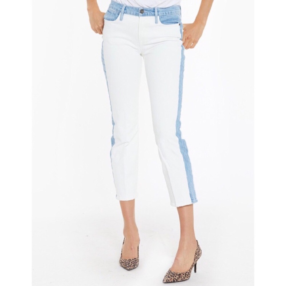 Frame Le High Straight Leg Colorblock Arizona White Jean Size 26 - Picture 2 of 7